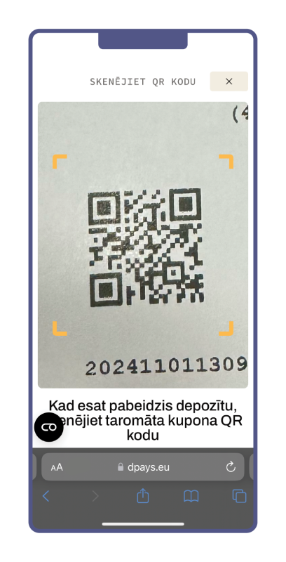 Skenē depozīta 
kupona QR kodu